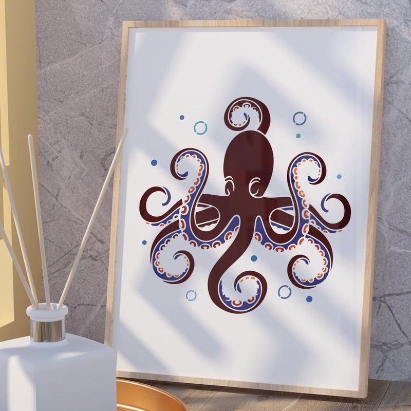 DOODLREAM Octopus Sea Wall Stencil Template 11.8 x 11.8 Inch Reusable Plastic Ocean Themed Stencil for Painting on Wood Wall Floor Tile Fabric Glass DIY Home Decor - Image 4